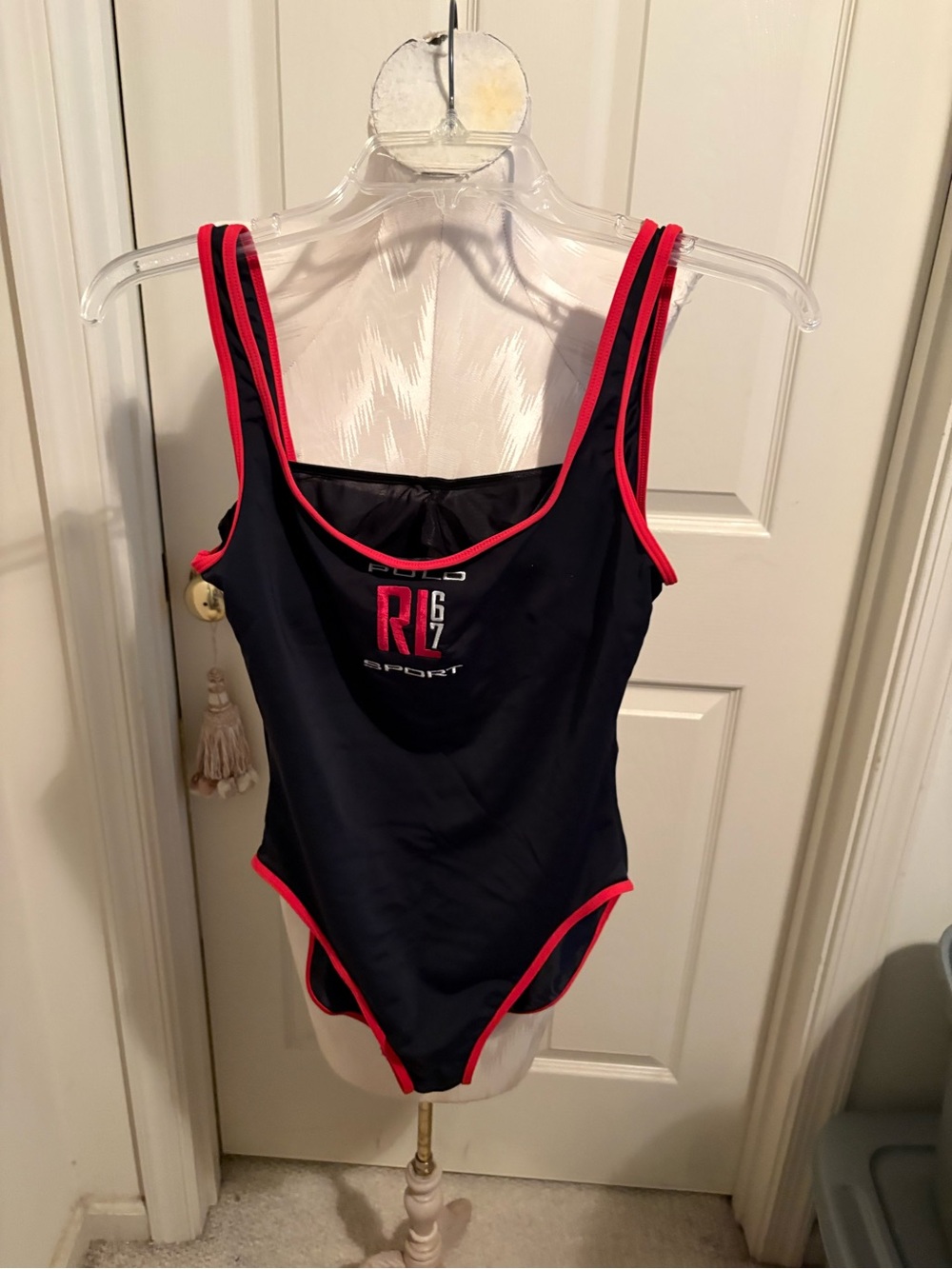 Ralph Lauren Sport Navy One-Piece Swimsuit with Pink Trim size 12